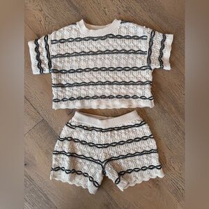 Zara Kids Cream and Black High Waist Shorts Set